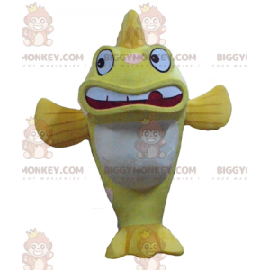 Velmi výrazný a vtipný kostým maskota velké žluté a bílé ryby