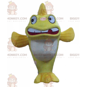 Costume de mascotte BIGGYMONKEY™ de gros poisson jaune et blanc
