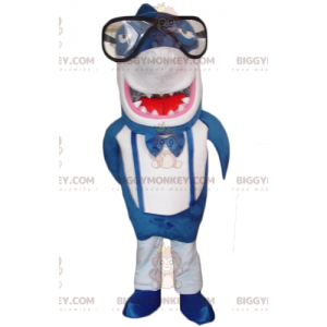Divertido disfraz gigante de mascota de tiburón azul y blanco