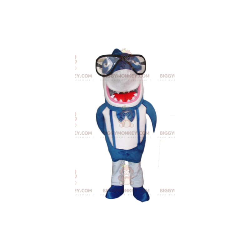 Costume de mascotte BIGGYMONKEY™ de requin bleu et blanc géant