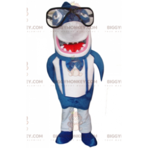 Costume de mascotte BIGGYMONKEY™ de requin bleu et blanc géant