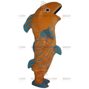 Costume da mascotte BIGGYMONKEY™ pesce gigante arancione e blu