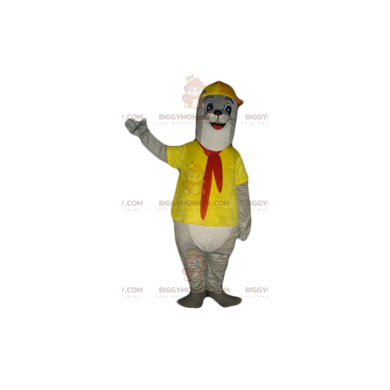 BIGGYMONKEY™ Mascot Costume Gray and White Otter Dressed in