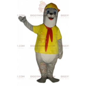 BIGGYMONKEY™ Costume da mascotte Lontra grigia e bianca vestita