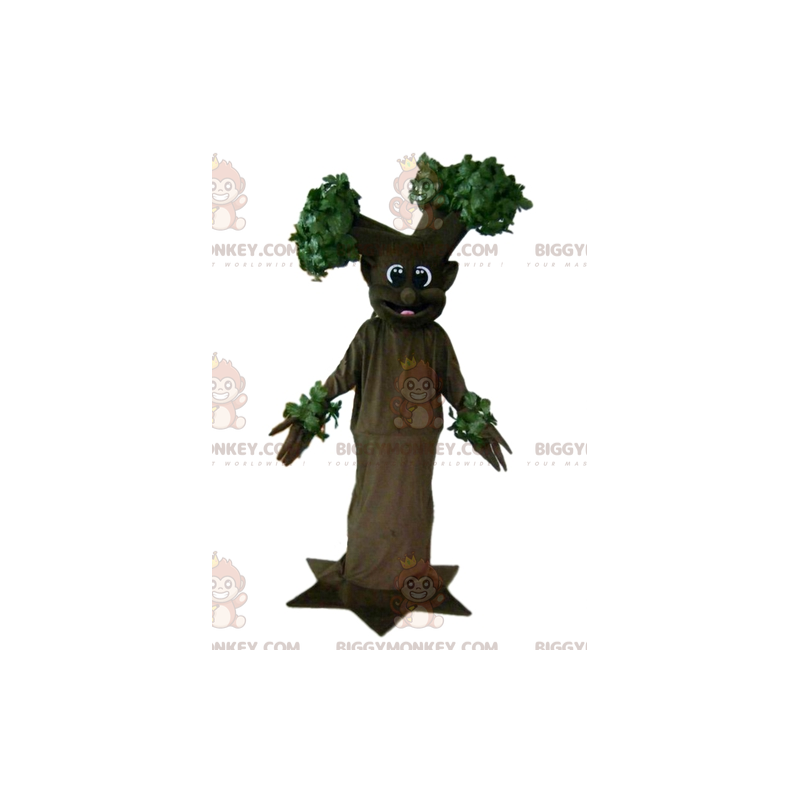 Jätte leende brunt och grönt träd BIGGYMONKEY™ maskotdräkt -