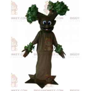 Jätte leende brunt och grönt träd BIGGYMONKEY™ maskotdräkt -