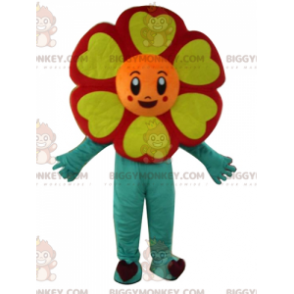 Costume de mascotte BIGGYMONKEY™ de fleur rouge orange jaune et