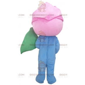 BIGGYMONKEY™ Costume mascotte fiore rosa gigante blu e verde -