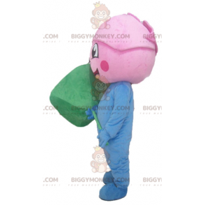 BIGGYMONKEY™ Costume mascotte fiore rosa gigante blu e verde -