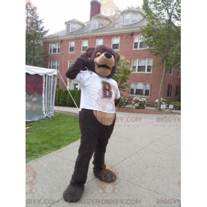 Kostium maskotka niedźwiedź brunatny BIGGYMONKEY™ z białym