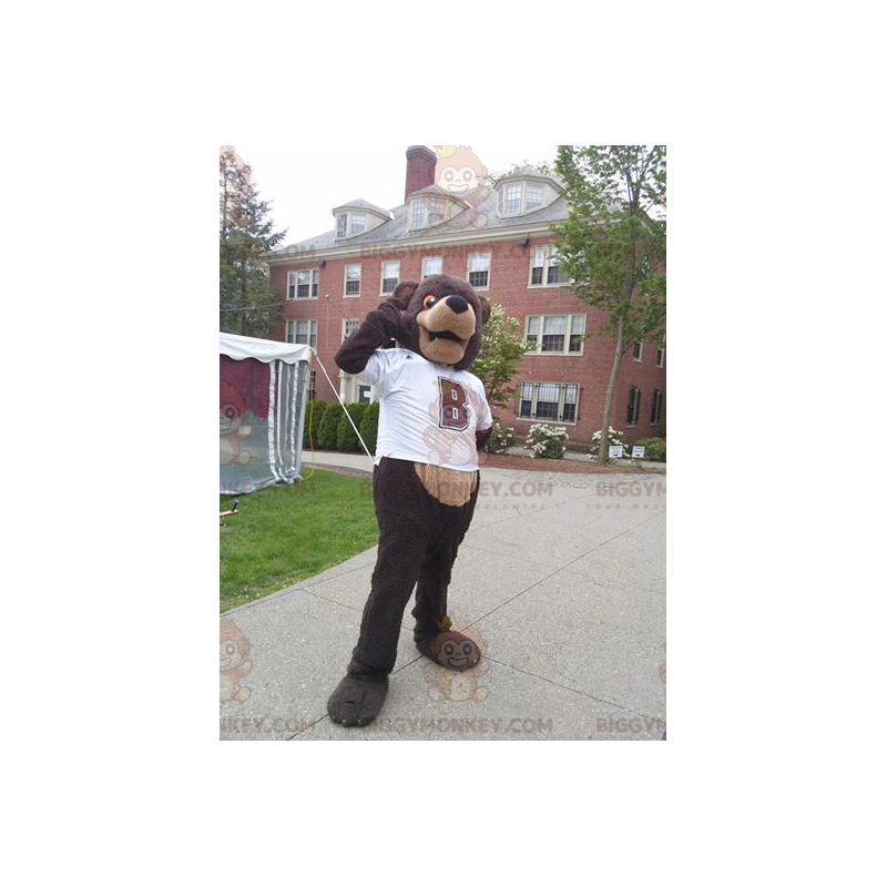Brown bear BIGGYMONKEY™ mascot costume with white t-shirt -