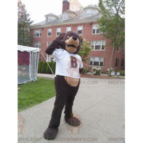 Brown bear BIGGYMONKEY™ mascot costume with white t-shirt -