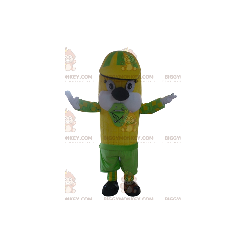 Costume da mascotte gigante giallo e verde pannocchia di mais