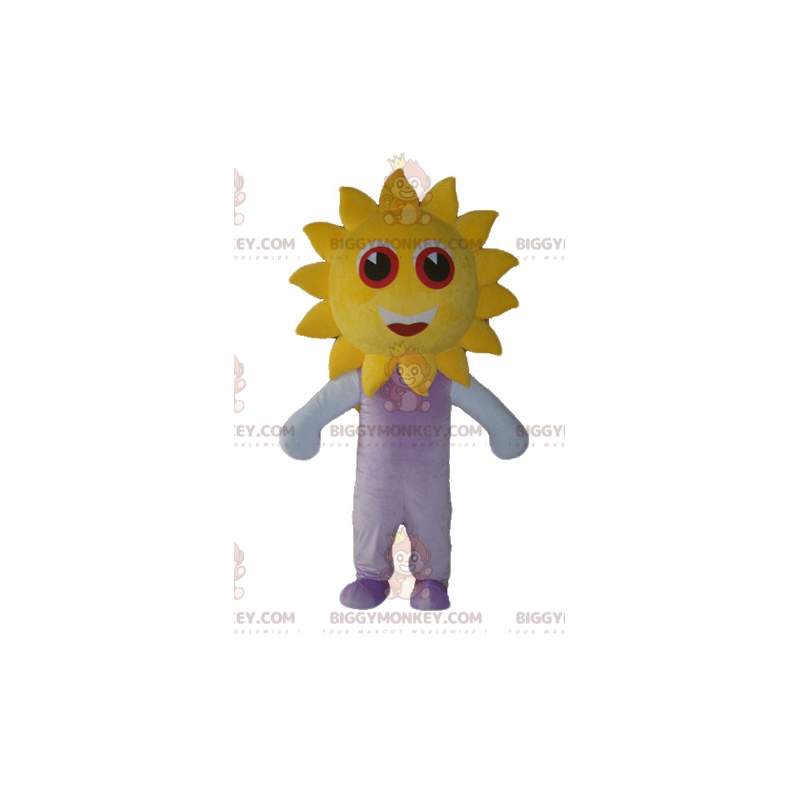 Traje de mascote BIGGYMONKEY™ com um grande sol amarelo e