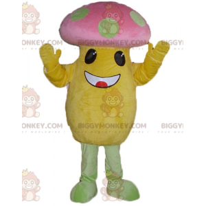 BIGGYMONKEY™ stor svamp gul och rosa grön prickig maskotdräkt -