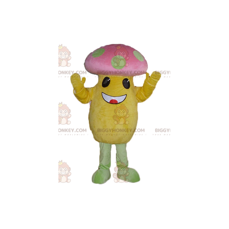 BIGGYMONKEY™ stor svamp gul och rosa grön prickig maskotdräkt -
