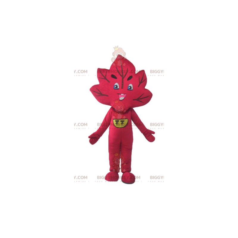 Χαμογελαστή στολή μασκότ BIGGYMONKEY™ με Giant Red Leaf -
