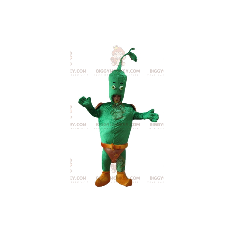 BIGGYMONKEY™ mascottekostuum met groene groente en bruine slip