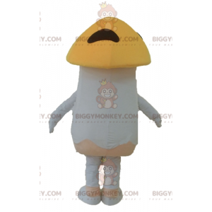 Traje de mascote de cogumelo sorridente de boleto branco e