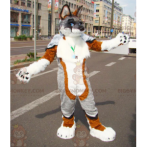 Costume de mascotte BIGGYMONKEY™ de chien marron gris et blanc
