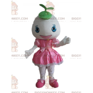 BIGGYMONKEY™ Mascot Costume Girl In Pink Dress With Round Head