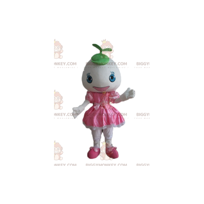 BIGGYMONKEY™ Mascot Costume Girl In Pink Dress With Round Head