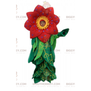 BIGGYMONKEY™ maskotdräkt av vackra röda och gula blommor med