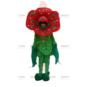 Fantasia de mascote de tulipa gigante vermelha e verde