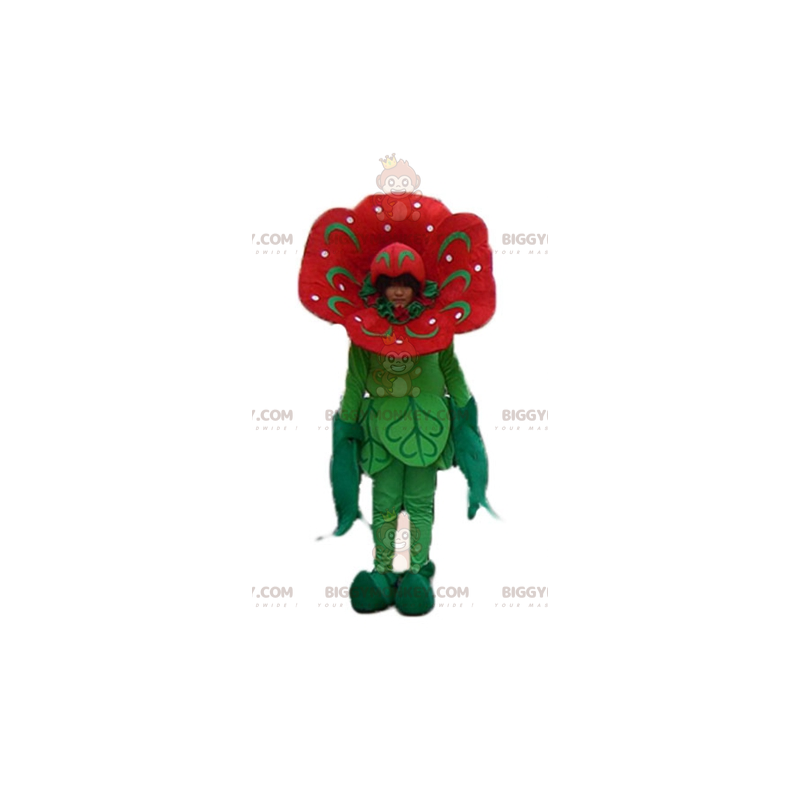 Costume de mascotte BIGGYMONKEY™ de fleur rouge et verte de