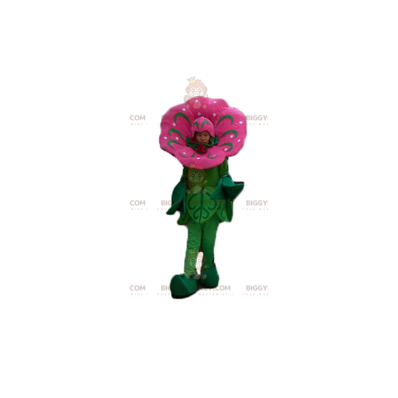 Costume de mascotte BIGGYMONKEY™ de fleur rose et verte