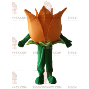 Traje de mascote BIGGYMONKEY™ de flor laranja e verde bem