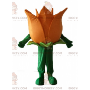 Traje de mascote BIGGYMONKEY™ de flor laranja e verde bem