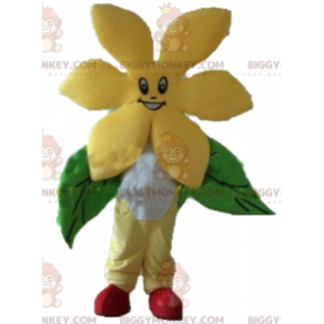 Meget smilende, smuk gul blomst BIGGYMONKEY™ maskotkostume -