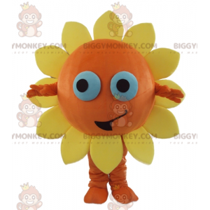 Kostium maskotka pomarańczowo-żółty kwiat uśmiechniętego słońca