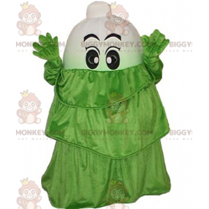 Vit grönsakspurjolök BIGGYMONKEY™ maskotdräkt med grön klänning