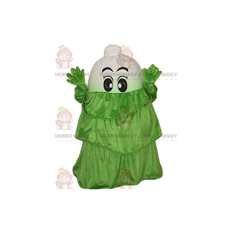 Vit grönsakspurjolök BIGGYMONKEY™ maskotdräkt med grön klänning