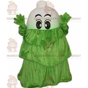 Hvid grøntsagsporre BIGGYMONKEY™ maskotkostume med grøn kjole -