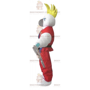 White Parrot BIGGYMONKEY™ Mascot Costume with Crest and 2 Axes