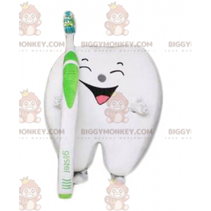 BIGGYMONKEY™ maskotkostume Kæmpe grinende hvid tand med