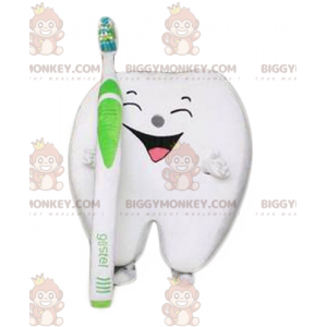 Traje de mascote BIGGYMONKEY™ Gigante rindo dente branco com