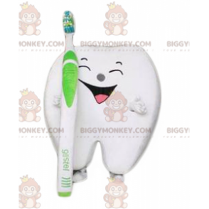 Traje de mascote BIGGYMONKEY™ Gigante rindo dente branco com