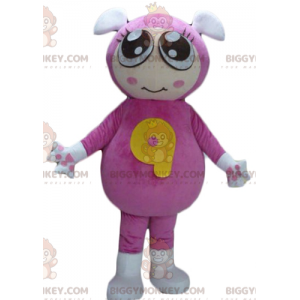 Girl's BIGGYMONKEY™ maskotdräkt med rosa jumpsuit med 2 öron -