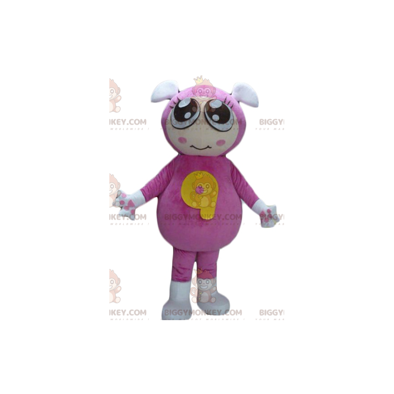 Girl's BIGGYMONKEY™ maskotdräkt med rosa jumpsuit med 2 öron -