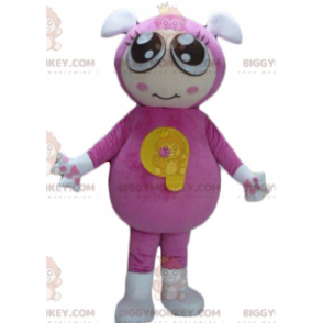 Dívčí kostým maskota BIGGYMONKEY™ s růžovým overalem se 2 ušima