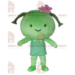 Girl BIGGYMONKEY™ maskotdräkt med jättegröna dockflätor -
