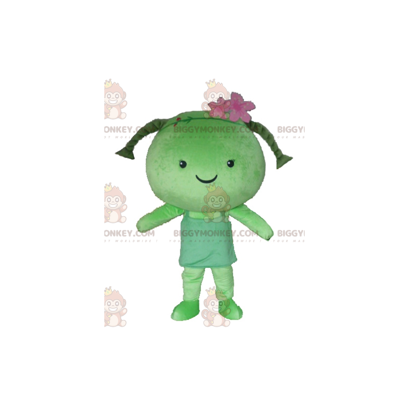 Girl BIGGYMONKEY™ Mascot Costume with Giant Green Doll Braids –