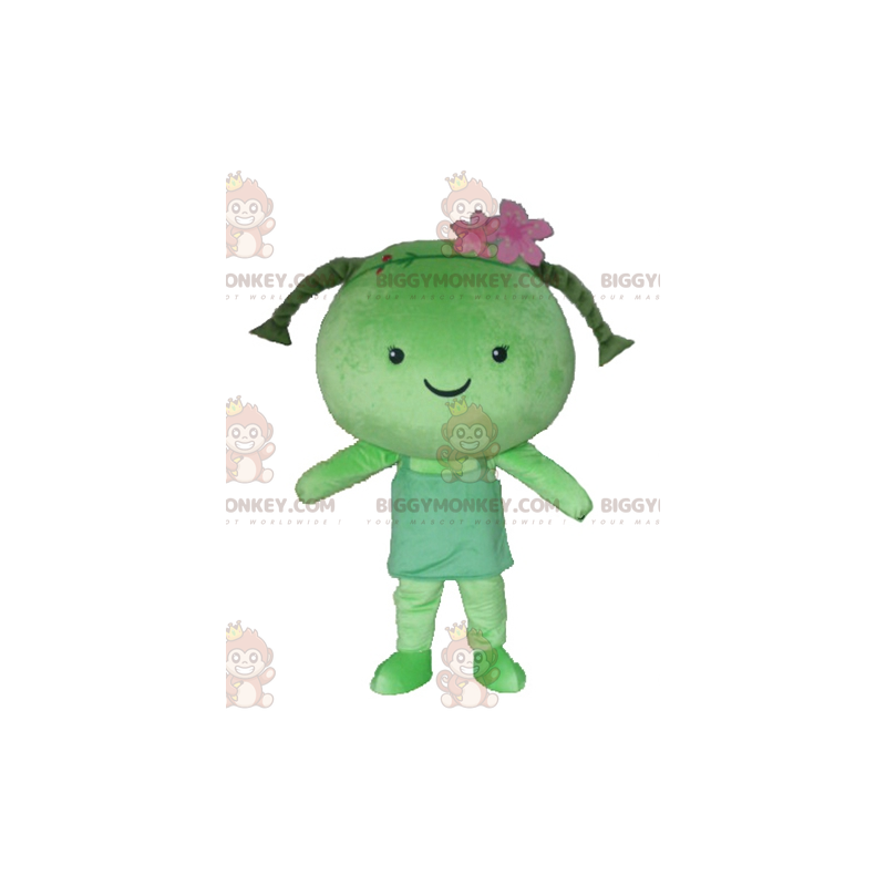 Girl BIGGYMONKEY™ maskotdräkt med jättegröna dockflätor -