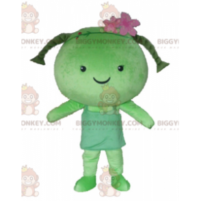 Girl BIGGYMONKEY™ Mascot Costume with Giant Green Doll Braids –