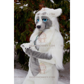 Blauäugiger Wolf Hund BIGGYMONKEY™ Maskottchen Kostüm -