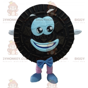 Kostium maskotka uśmiechnięte okrągłe czarno-niebieskie ciasto